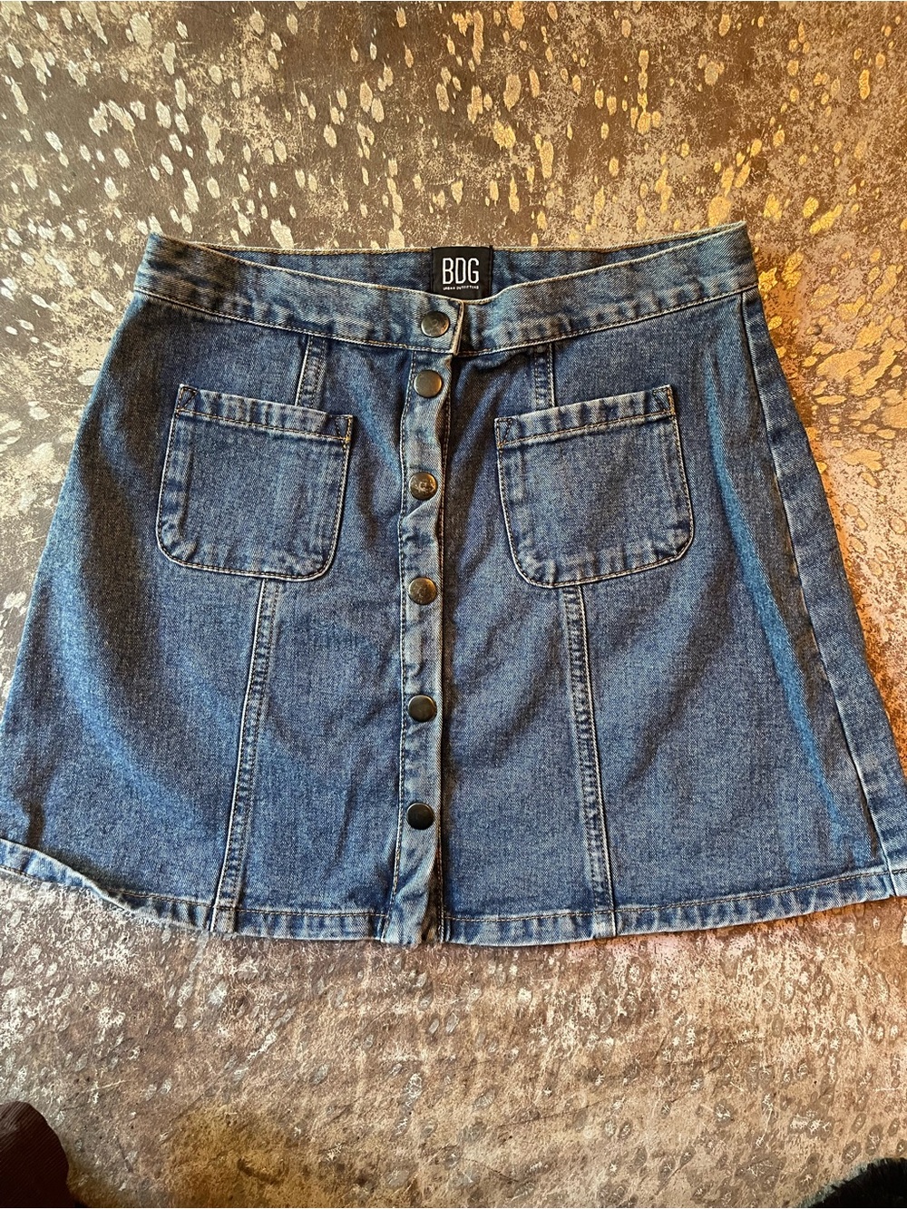 BDG Indigo Button-Front Denim Mini Skirt